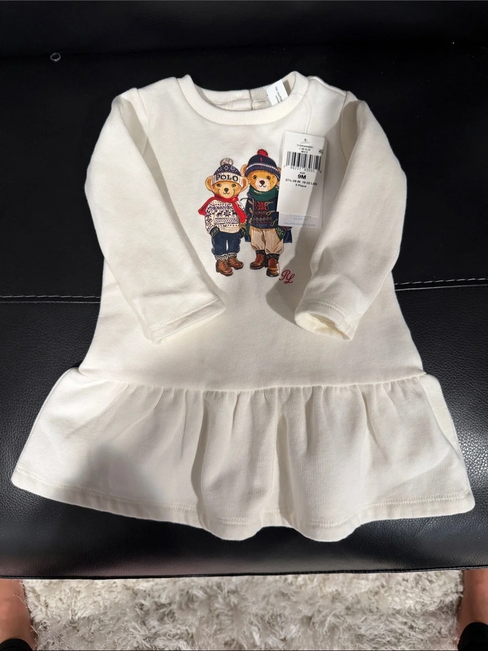 Ralph Lauren Cream Knit Dress with Polo Bear Patch